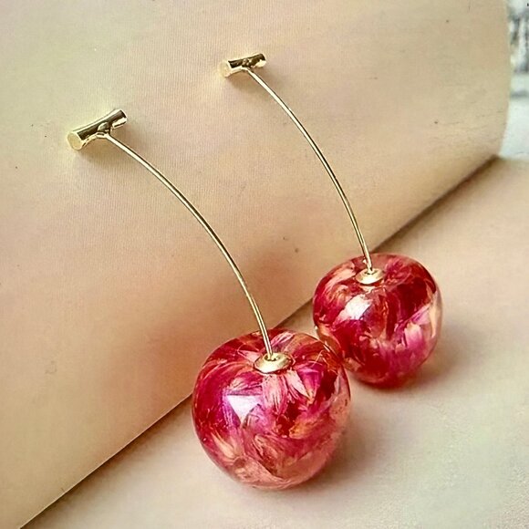 NEW Cherry Gold Drop Earrings - Picture 2 of 6